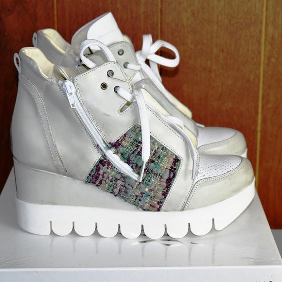 OVYE by Christina Lucchi Leather Tweed Sneakers - Picture 2 of 8